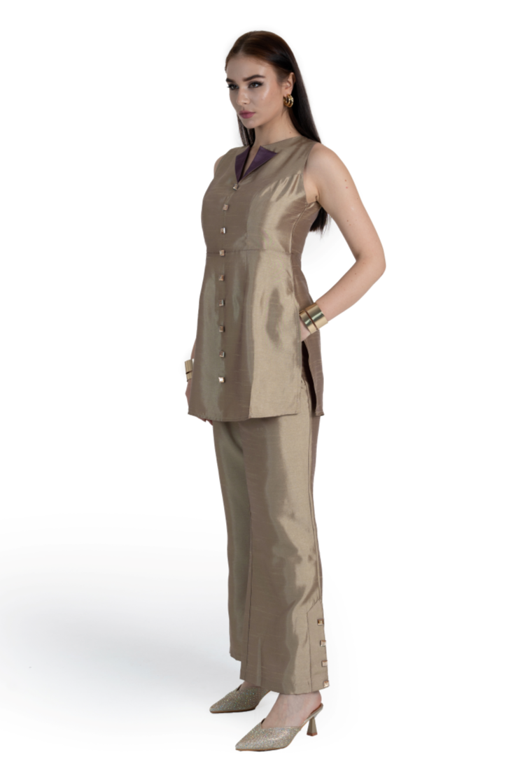 Golden Taffeta Kimaya Kurta & Pant Set