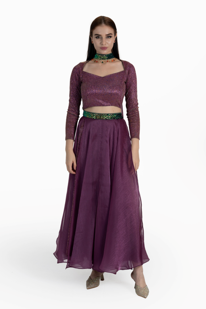 Grape Shiny Lurex & Organza Tara Skirt Set