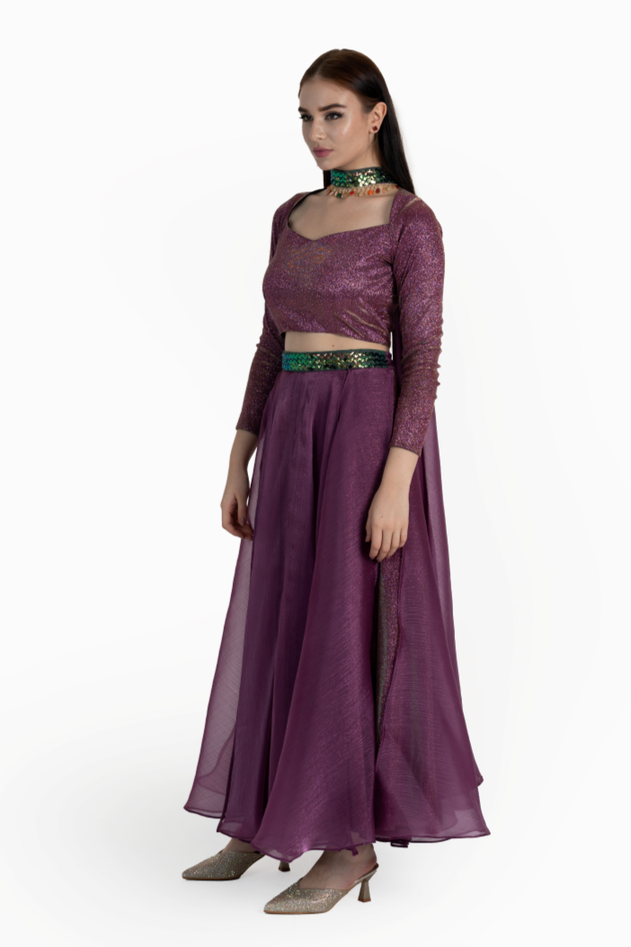 Grape Shiny Lurex & Organza Tara Skirt Set