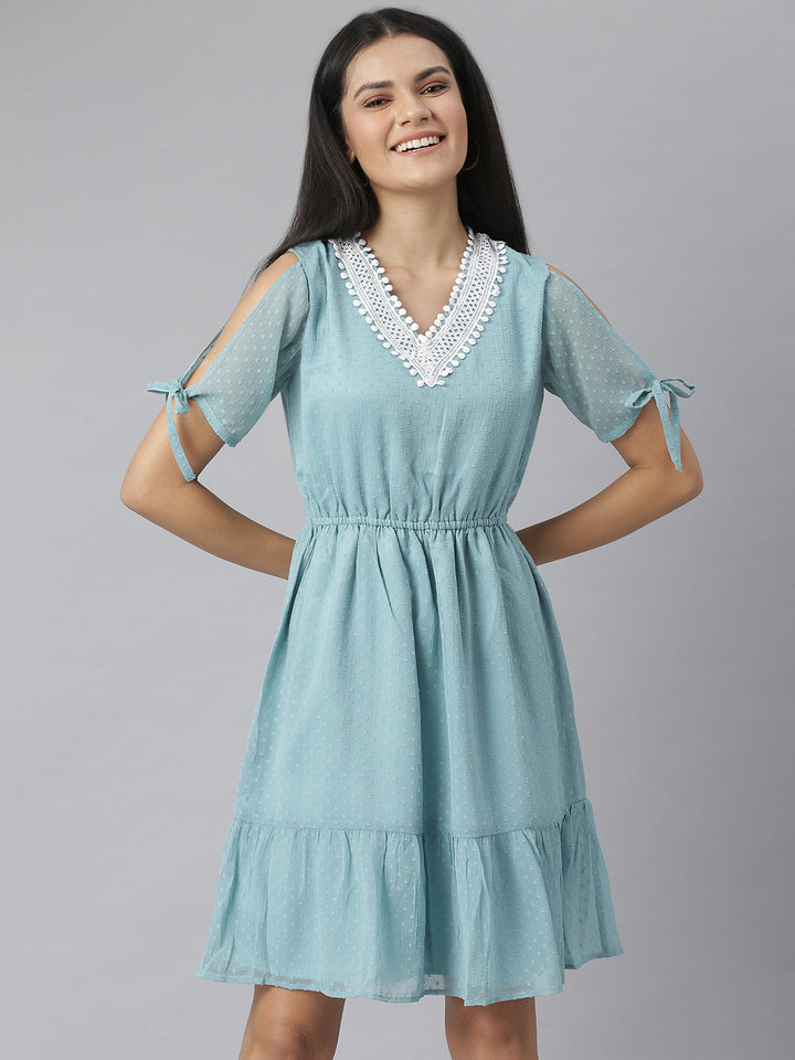Green-Chiffon-Self-Design-Dress-With-Neck-Lace
