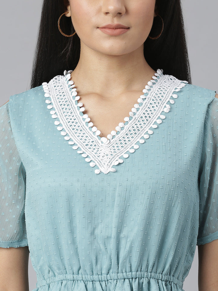 Green-Chiffon-Self-Design-Dress-With-Neck-Lace