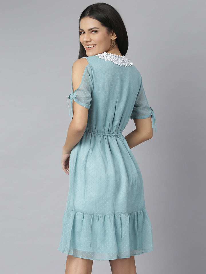 Green-Chiffon-Self-Design-Dress-With-Neck-Lace