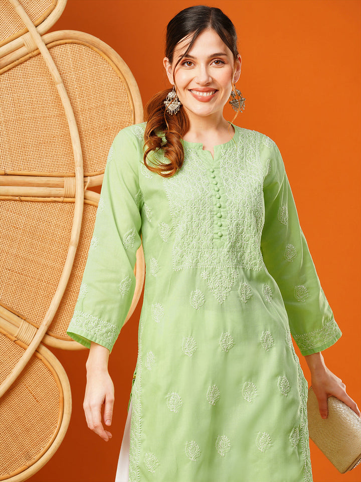Green-Cotton-Embroidered-Chikankari-Kurta