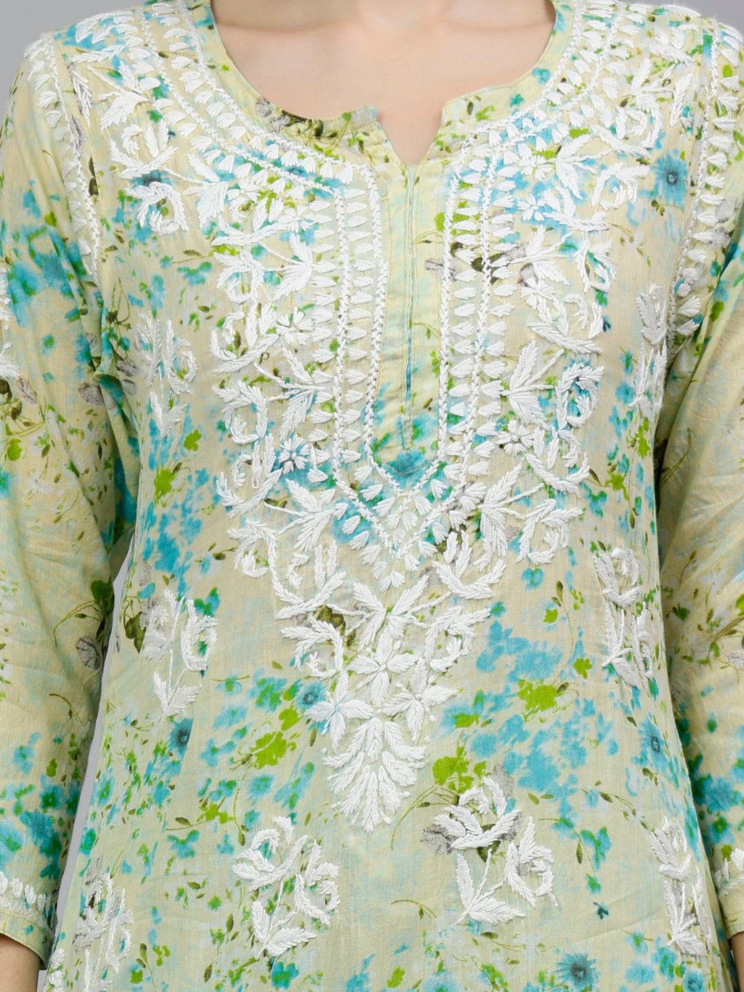 Green-Mulmul-Embroidered-Chikankari-Kurta-&-Palazzo-Set
