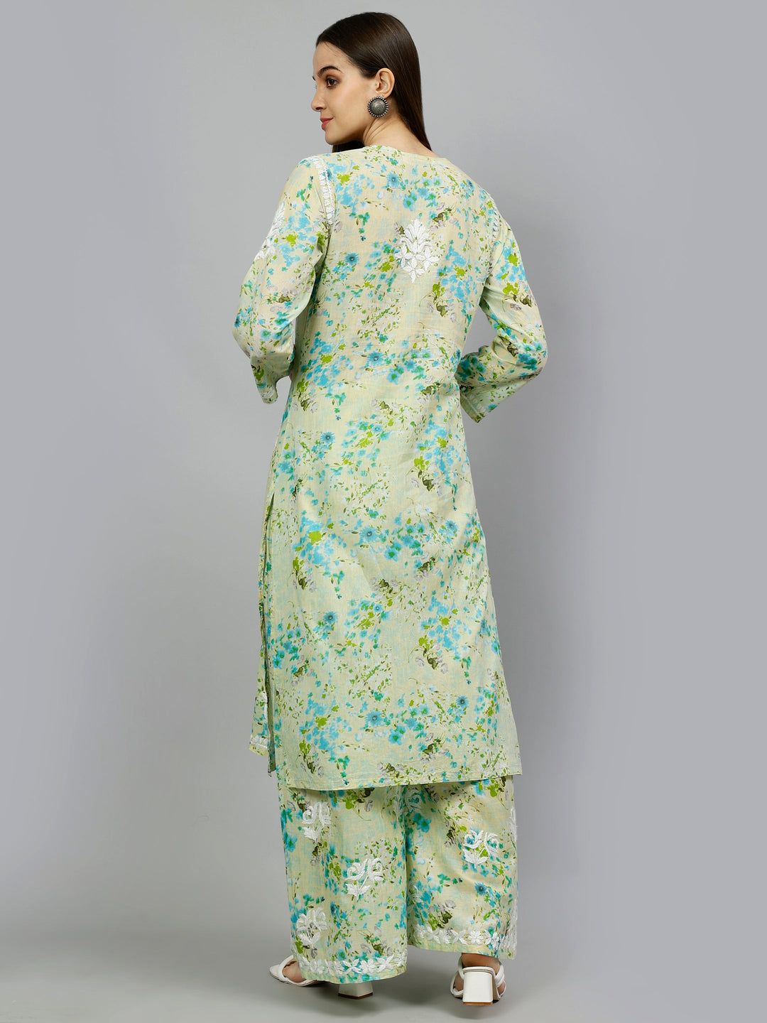 Green-Mulmul-Embroidered-Chikankari-Kurta-&-Palazzo-Set
