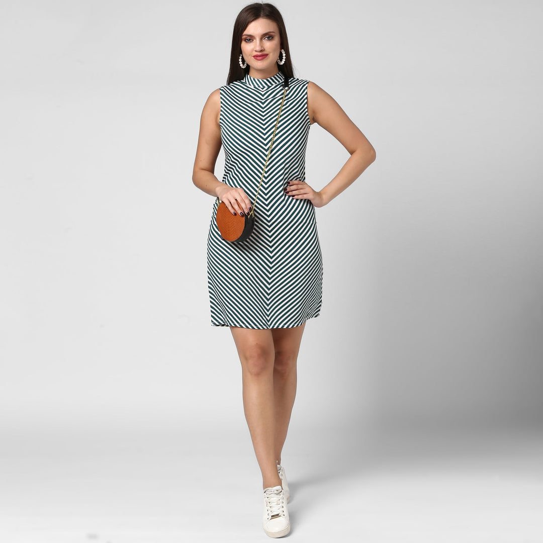 Green-Polyester-Stripe-Dress