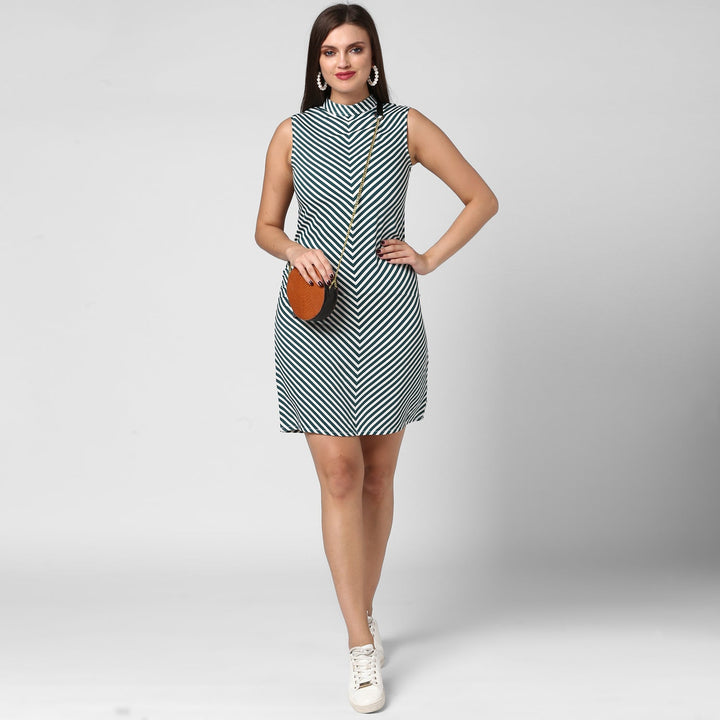 Green-Polyester-Stripe-Dress
