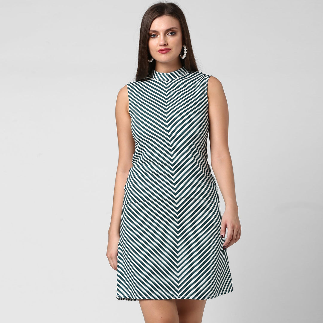 Green-Polyester-Stripe-Dress