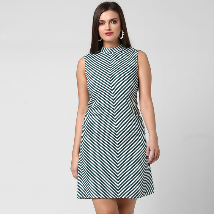 Green-Polyester-Stripe-Dress