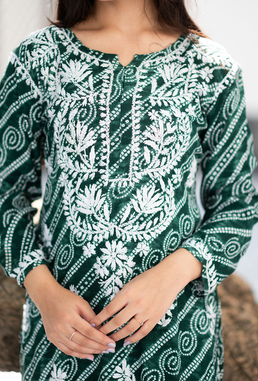 ZERESOUQ-Green-Rayon-Bandhani-Printed-Kurta