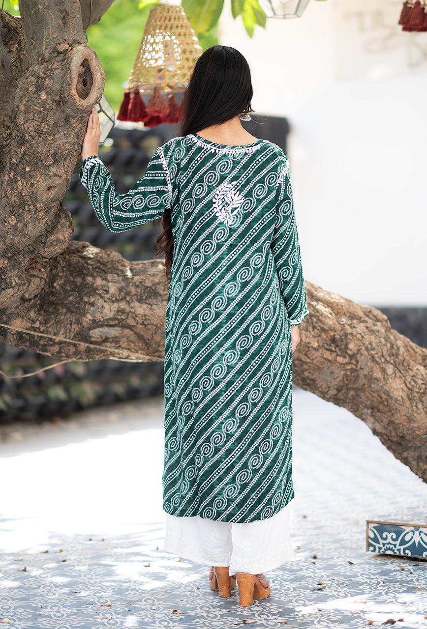 ZERESOUQ-Green-Rayon-Bandhani-Printed-Kurta
