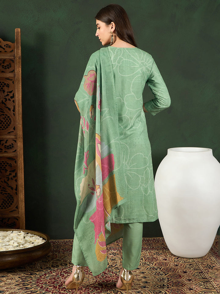 ZERESOUQ-Green-Silk-Blend-Floral-Printed-3-Piece-Kurta-Set