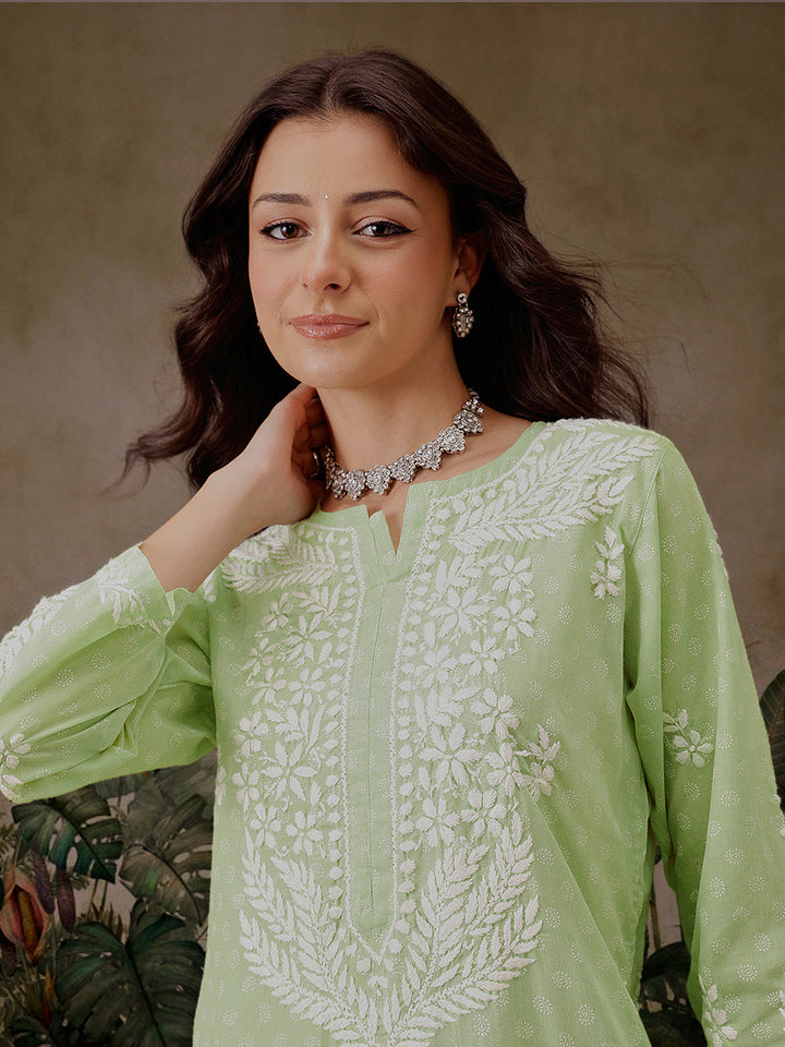 Green-Cotton-Lucknowi-Chikankari-2-Piece-Kurta-Set