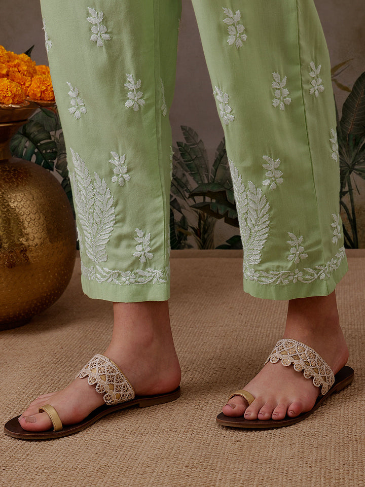 Green-Cotton-Lucknowi-Chikankari-2-Piece-Kurta-Set