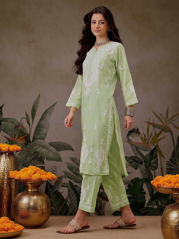 Green-Cotton-Lucknowi-Chikankari-2-Piece-Kurta-Set
