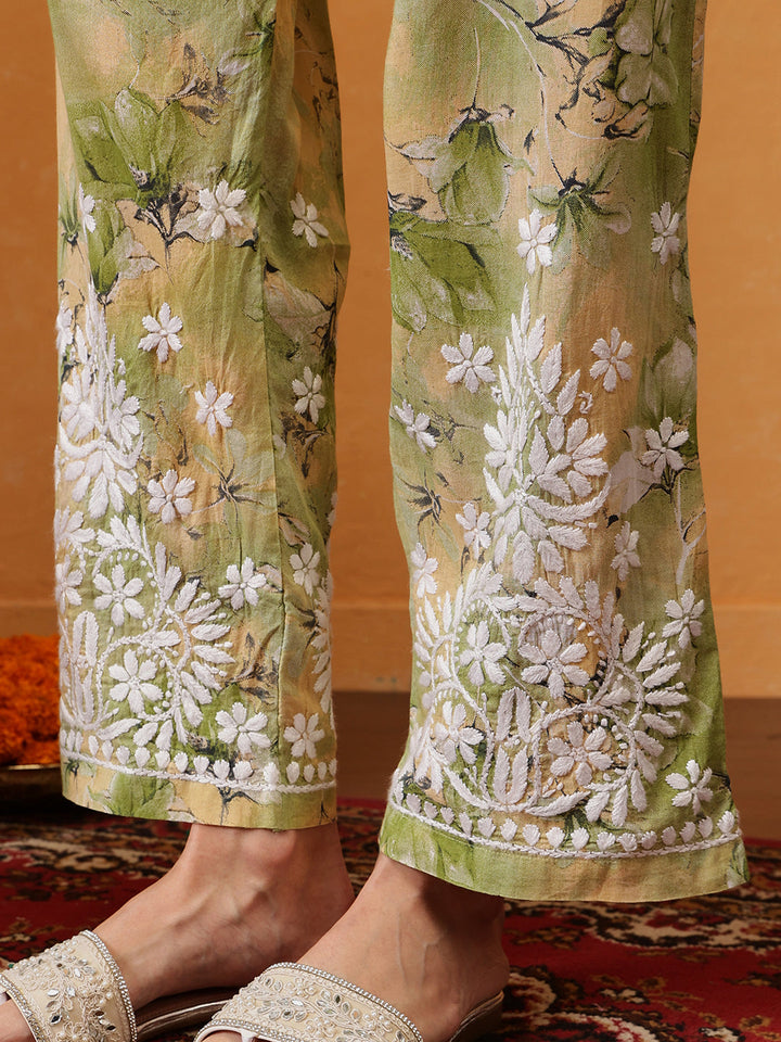 Green-Cotton-Lucknowi-Chikankari-Printed-Kurta-Set