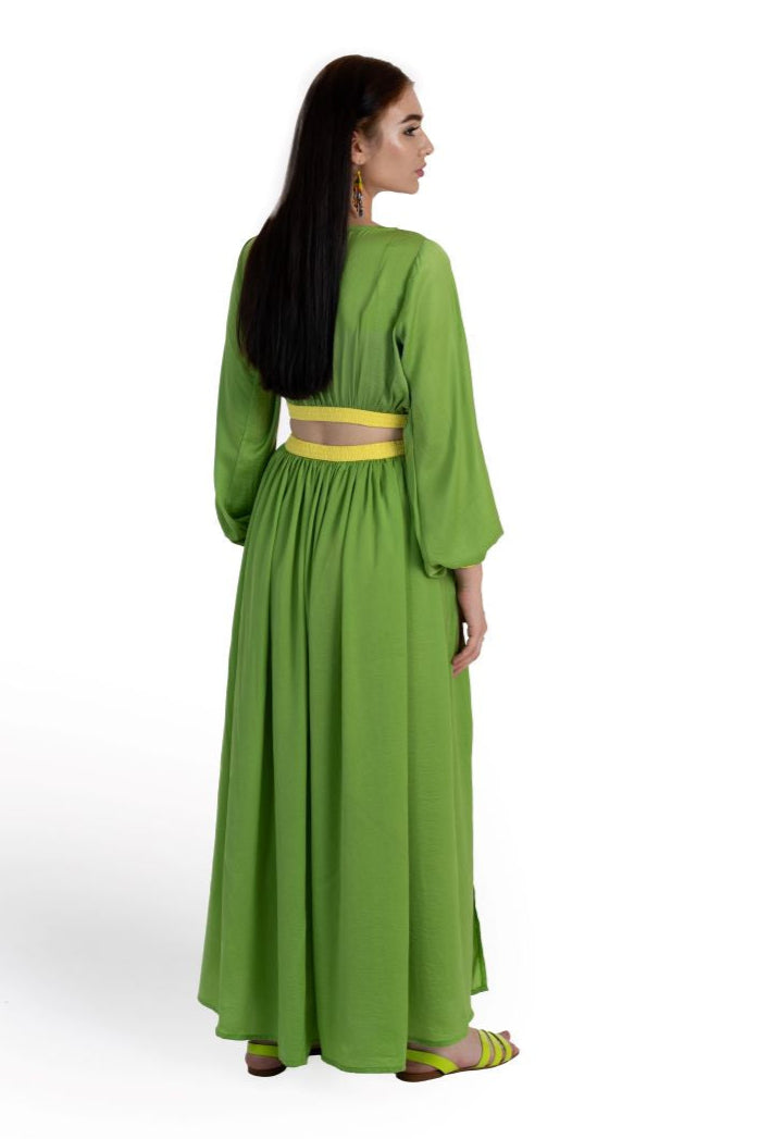 Green Crinkle Matte Satin Kalki Skirt Set