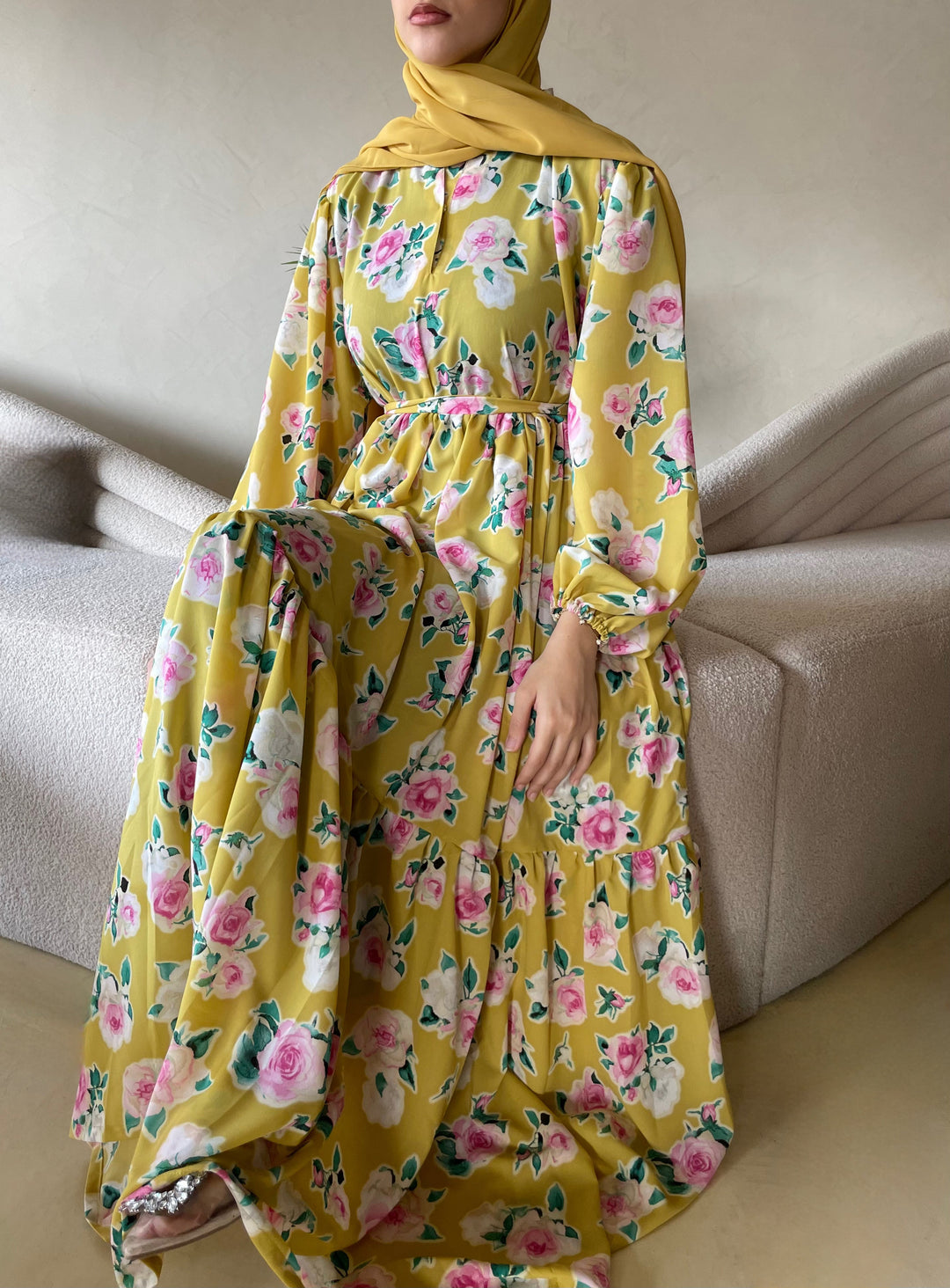 Yellow-&-Green-Georgette-Amber-Long-Dress-
