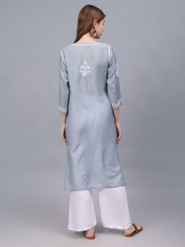 Grey-&-White-Chanderi-Embroidered-Chikankari-Kurti