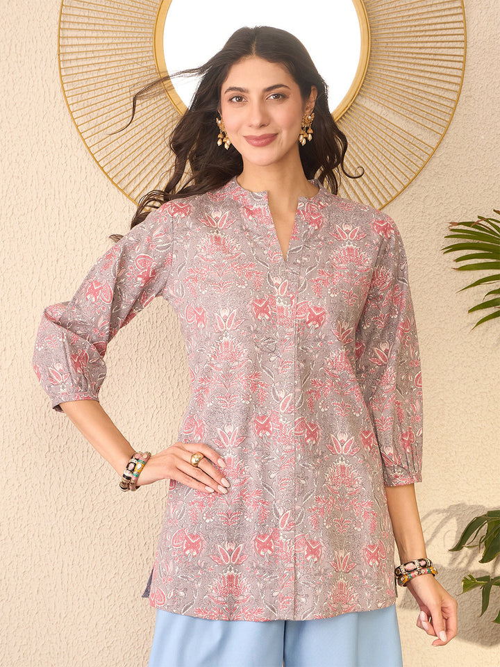 Grey-Cotton-Blend-Floral-Printed-Tunic-Only