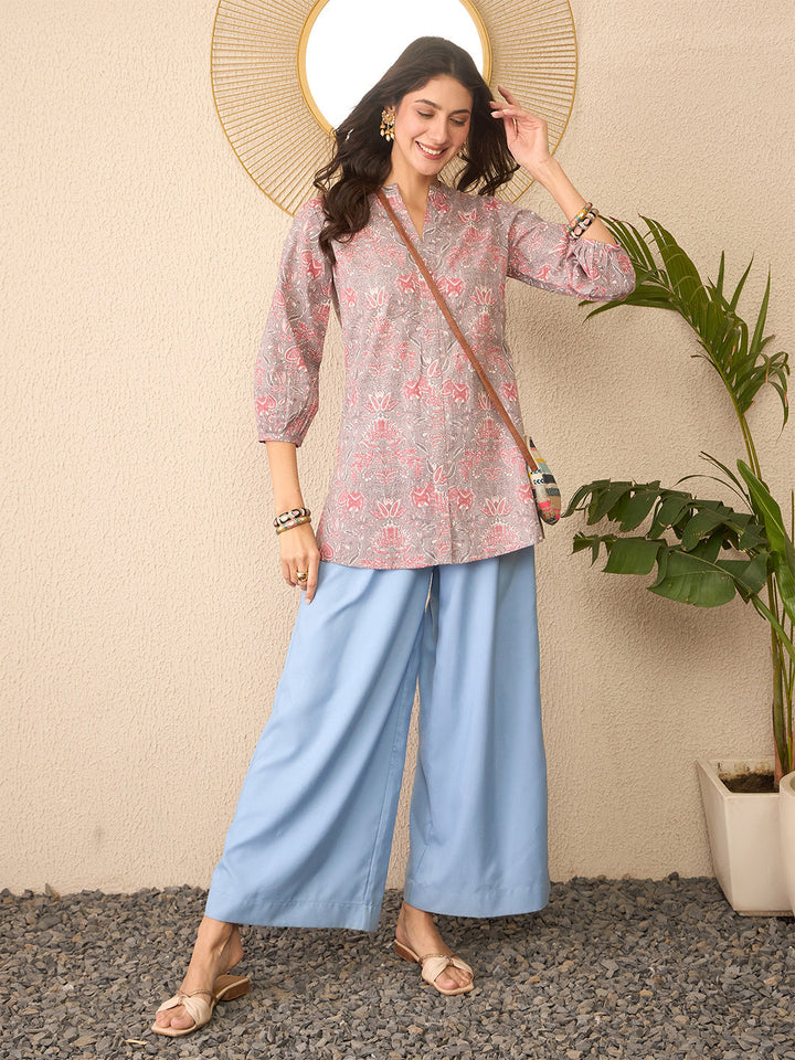 Grey-Cotton-Blend-Floral-Printed-Tunic-Only
