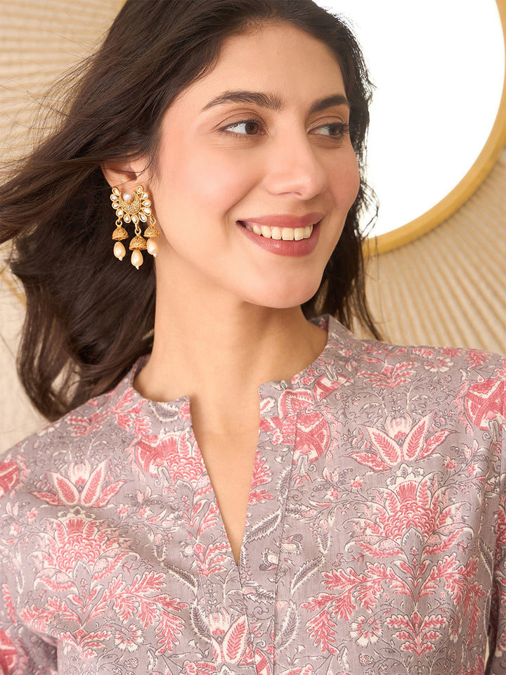 Grey-Cotton-Blend-Floral-Printed-Tunic-Only