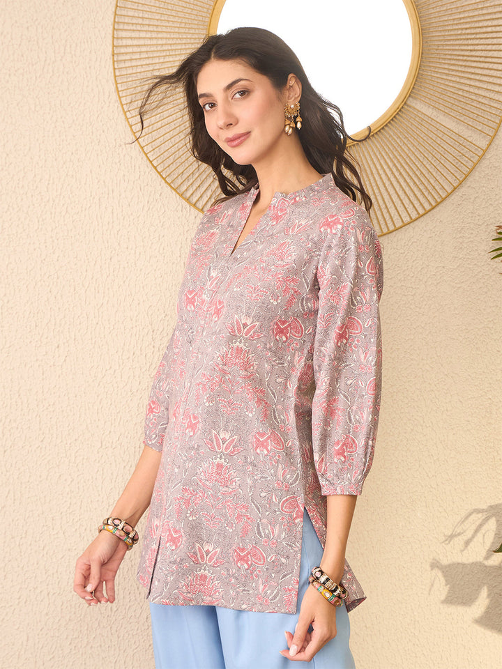 Grey-Cotton-Blend-Floral-Printed-Tunic-Only