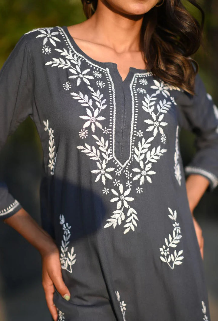 Grey-Cotton-Chikankari-Kurta-Only