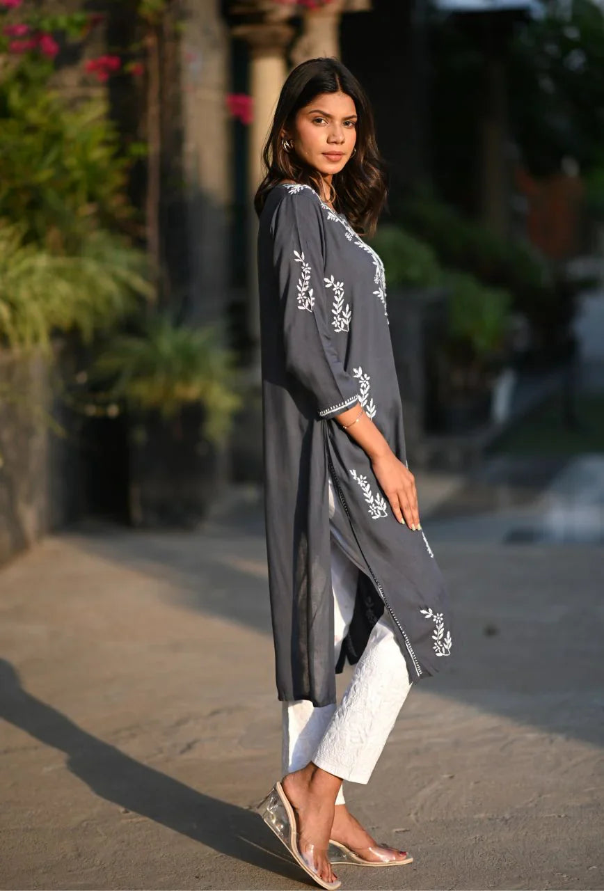 Grey-Cotton-Chikankari-Kurta-Only