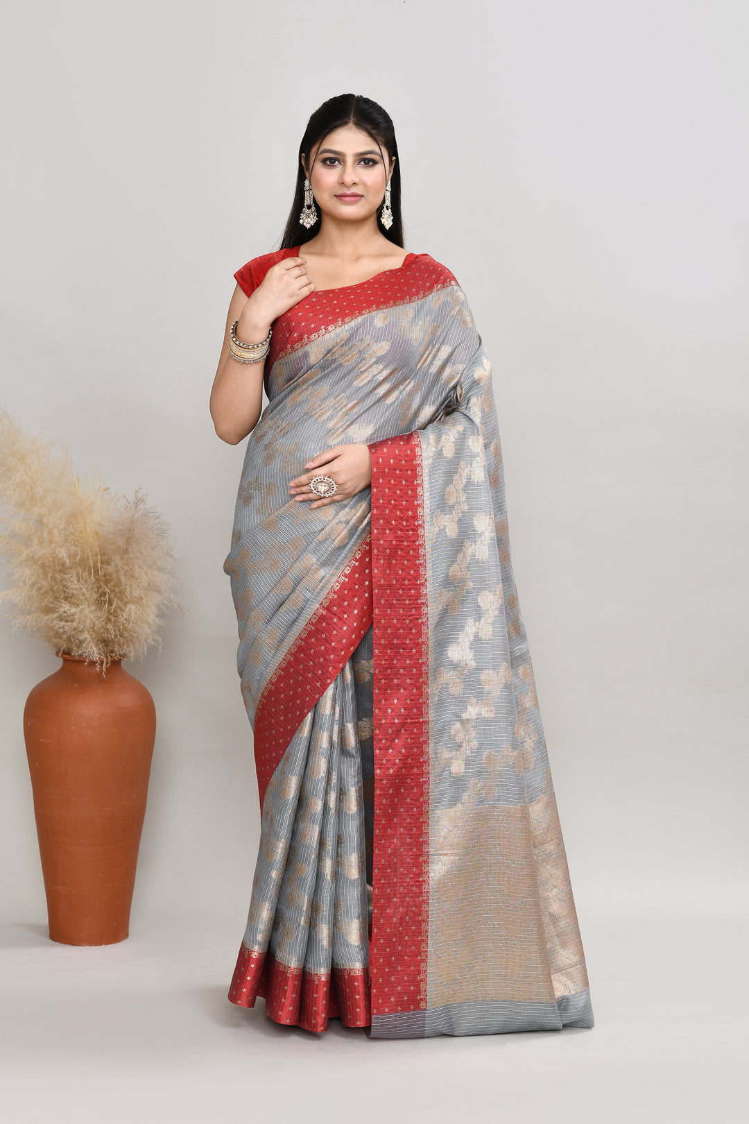 Grey-Kota-Silk-Banarasi-Zari-Work-Saree