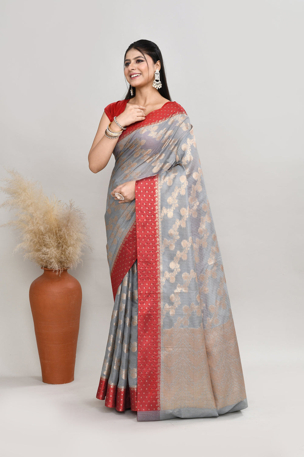 Grey-Kota-Silk-Banarasi-Zari-Work-Saree