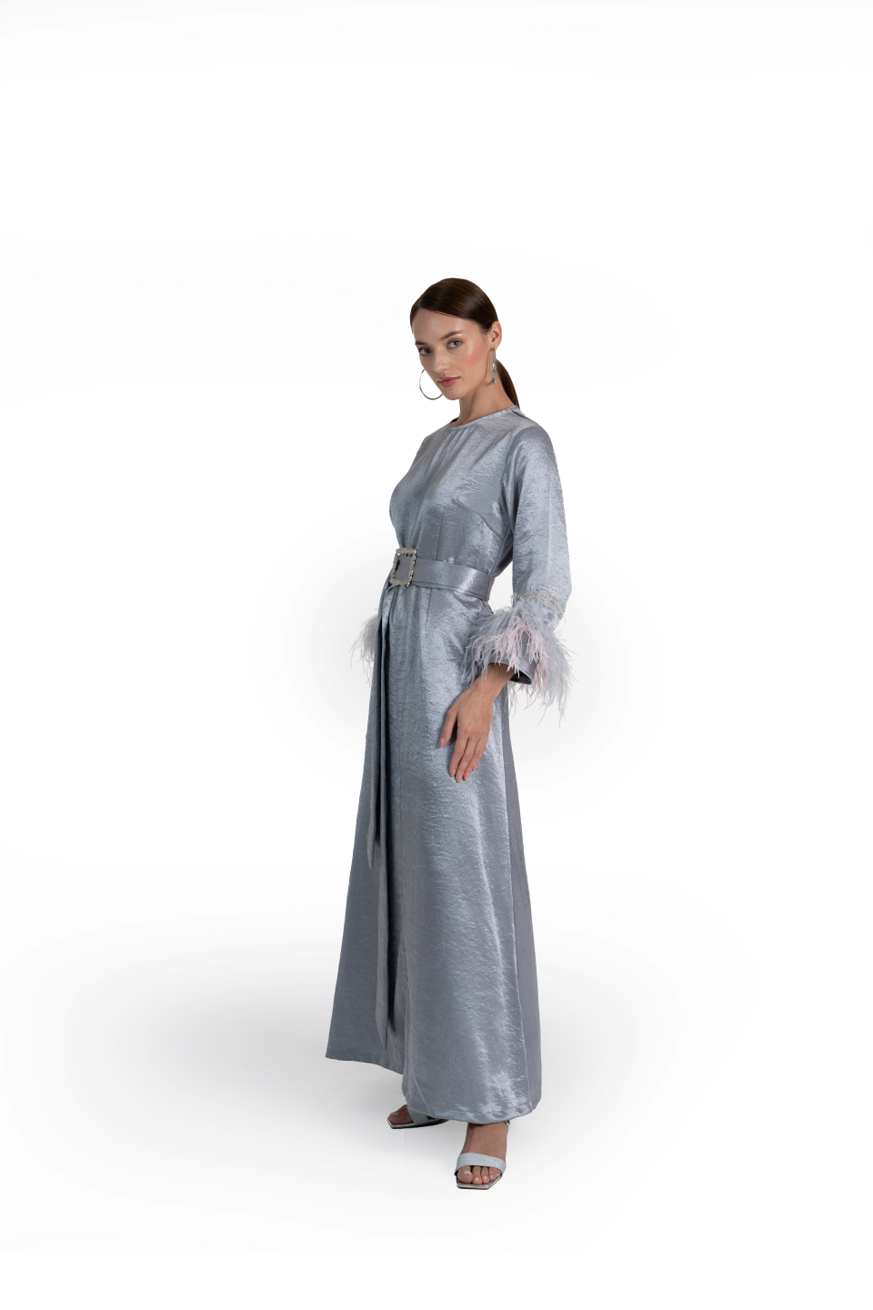 Grey Satin Tanaya Kaftan