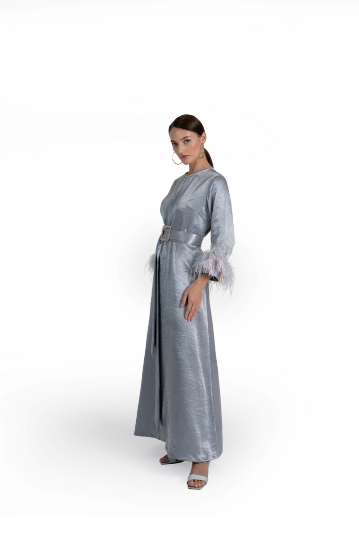 Grey Satin Tanaya Kaftan