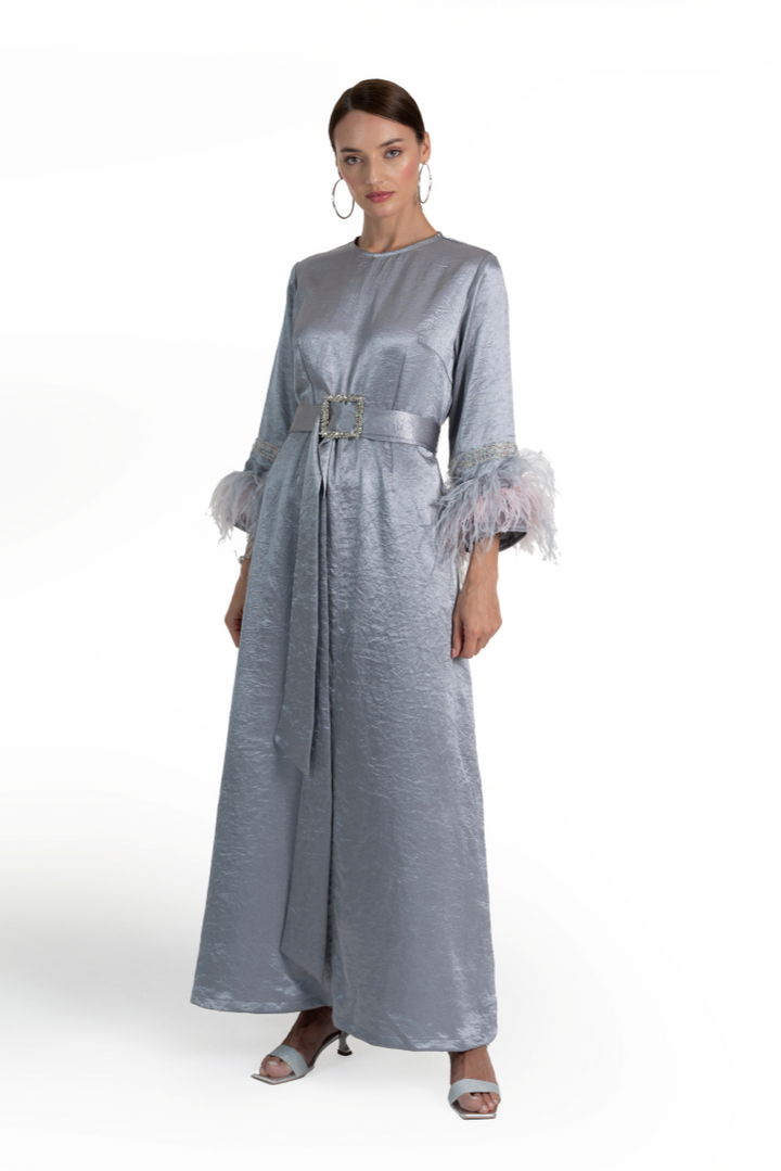 Grey Satin Tanaya Kaftan