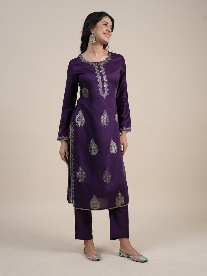 Purple-Silk-Blend-Khari-Printed-3-Piece-Kurta-Set
