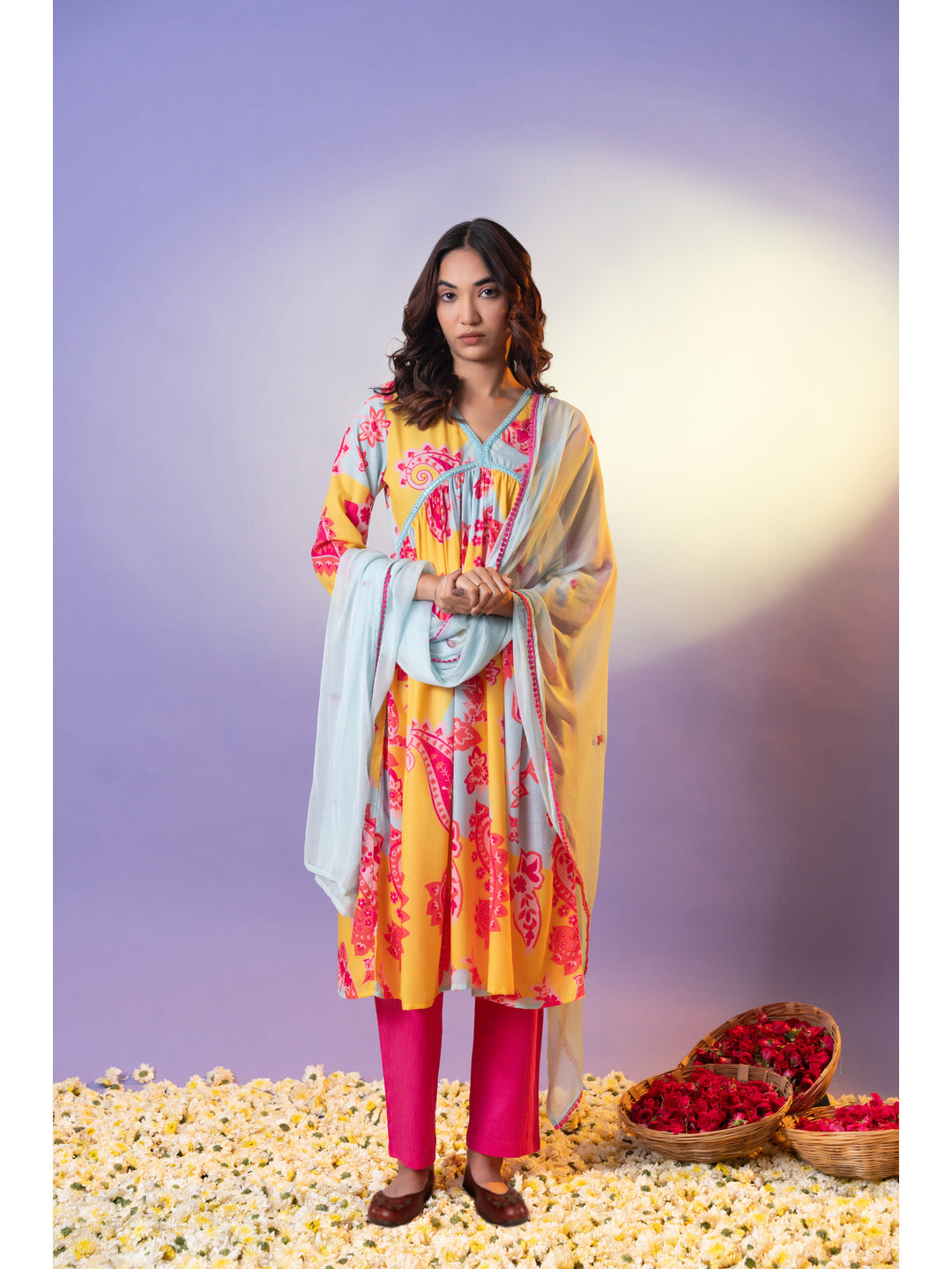Yellow-Cotton-Blend-Printed-3-Piece-Kurta-Set