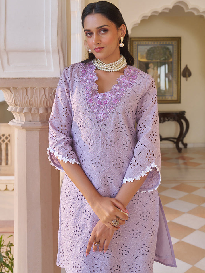 Lavender-Pure-Cotton-Embroidered-2-Piece-Kurta-Set