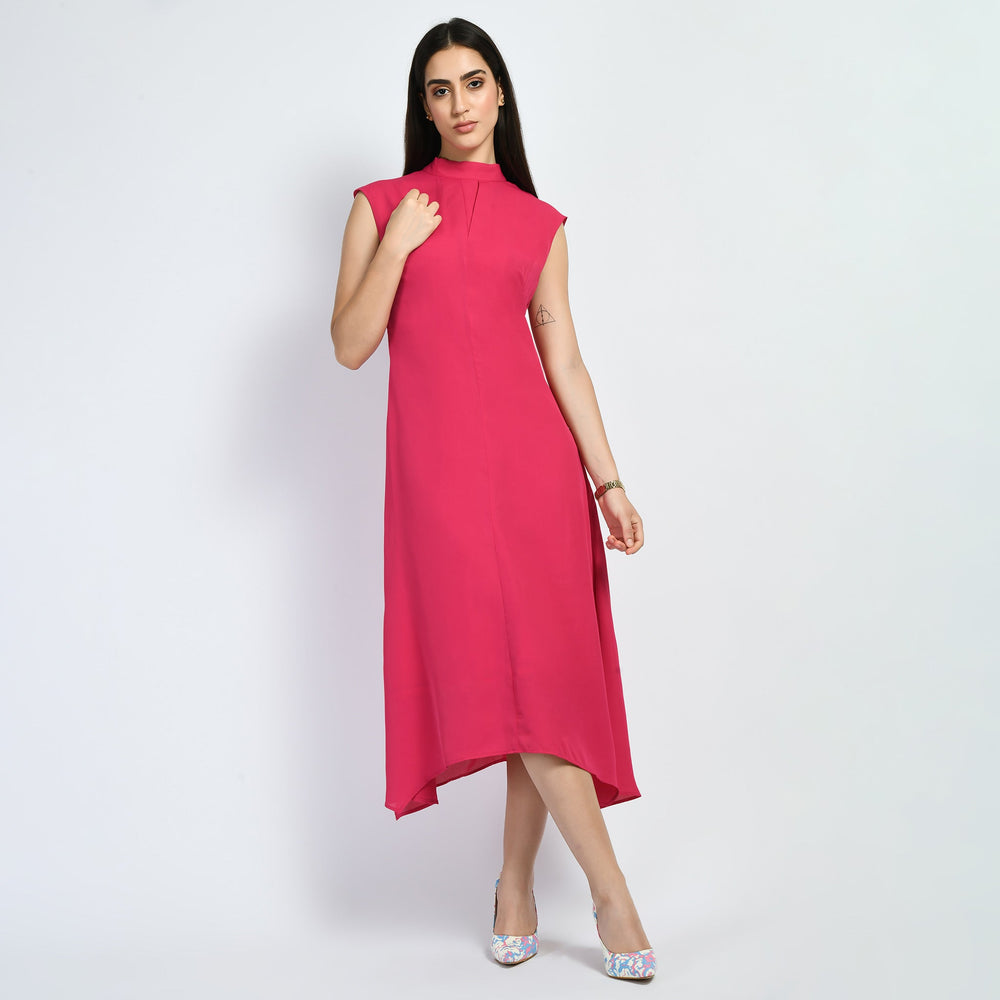 Hot-Pink-Cotton-Blend-Vibrance-Open-Back-Midi-Dress