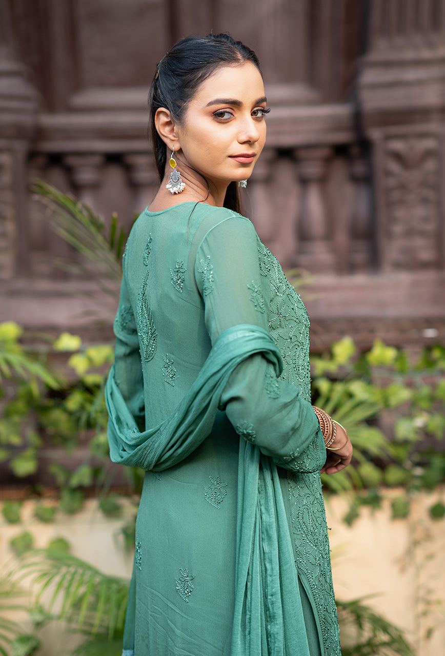ZERESOUQ-Raina-Green-viscose-chikankari-3-Piece-Kurta-Set