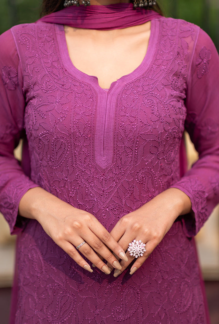 ZERESOUQ-Raina-Wine-viscose-chikankari-3-Piece-Kurta-Set