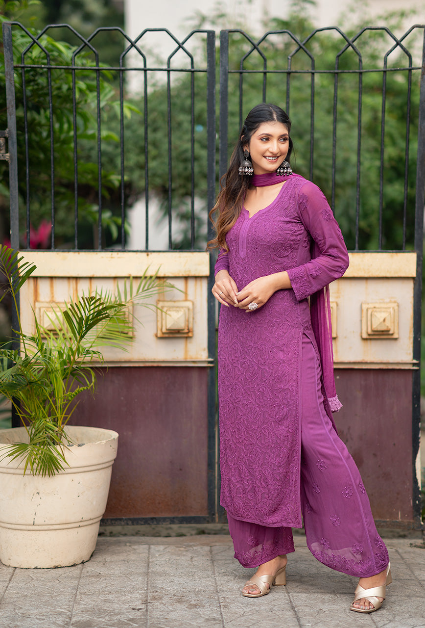ZERESOUQ-Raina-Wine-viscose-chikankari-3-Piece-Kurta-Set