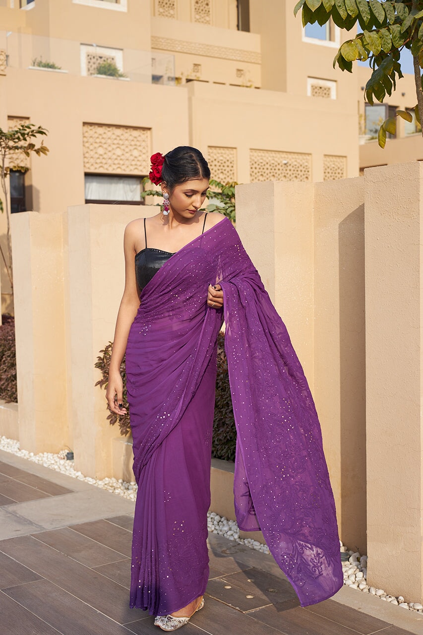 ZERESOUQ-Malaika-Purple-Georgette-Saree