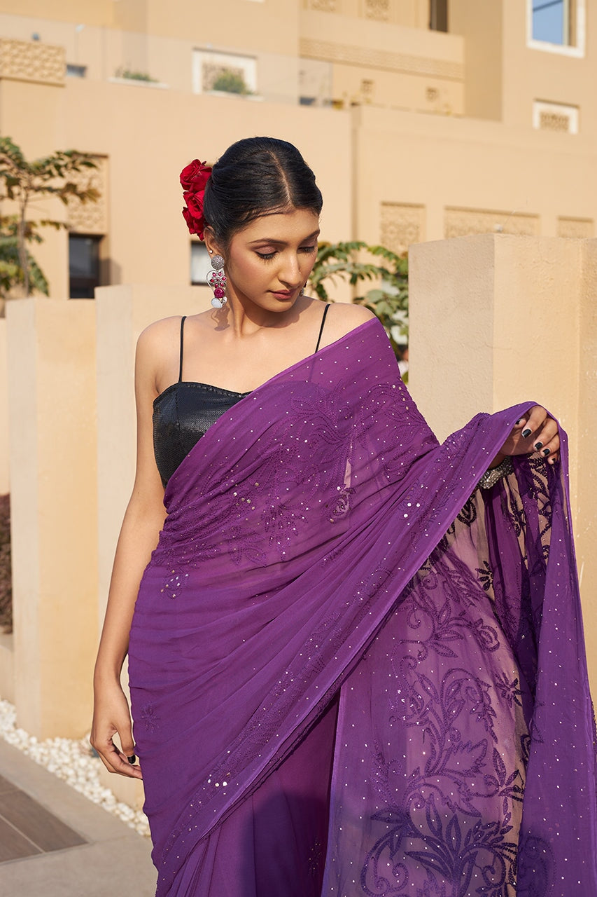 Malaika-Purple-Georgette-Saree