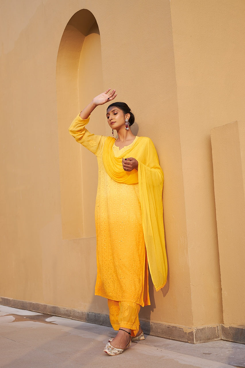 ZERESOUQ-Zuri-Yellow-Georgette-kurta-&-Palazzo-With-Dupatta-&-Inner