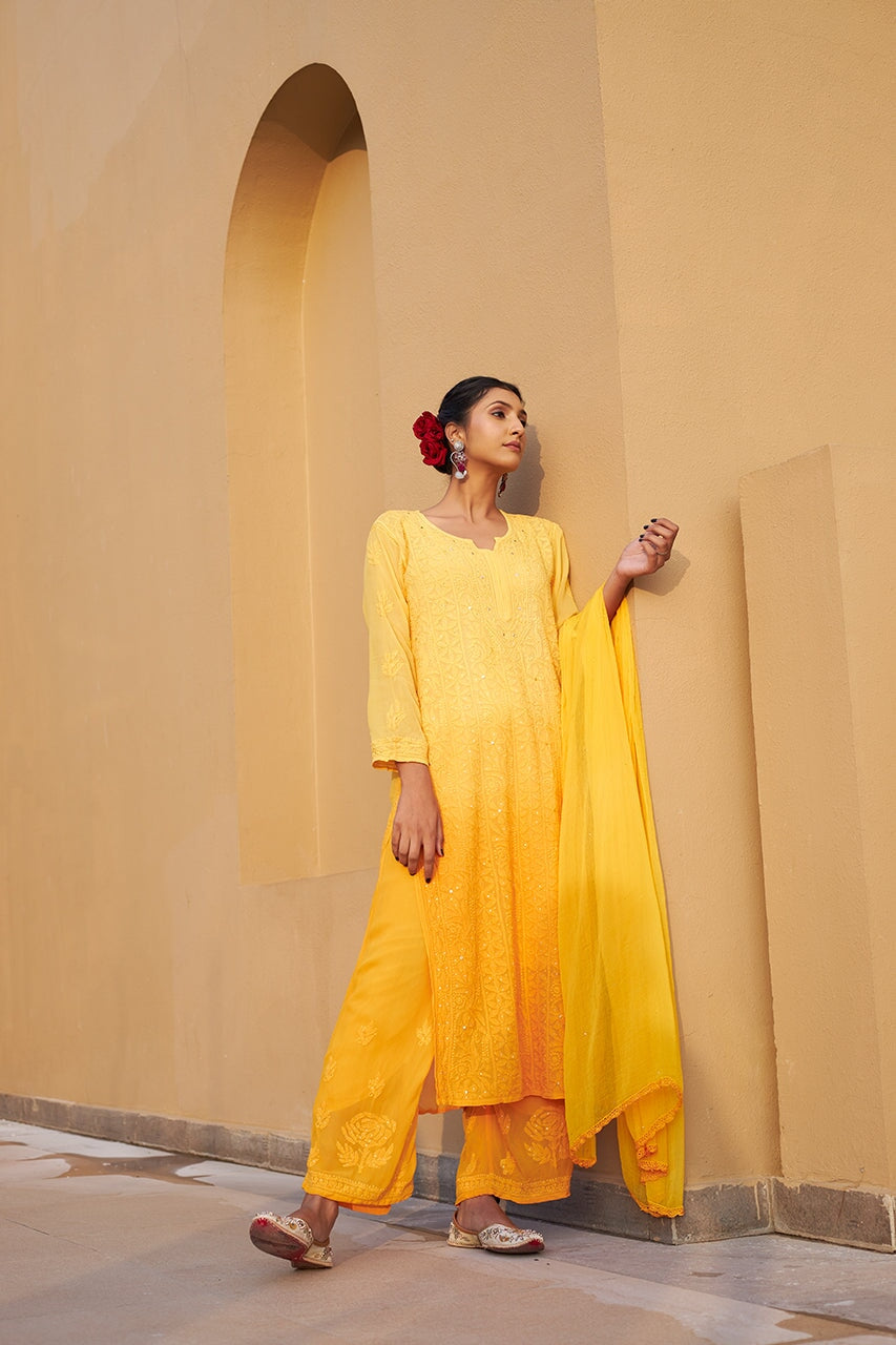 ZERESOUQ-Zuri-Yellow-Georgette-kurta-&-Palazzo-With-Dupatta-&-Inner