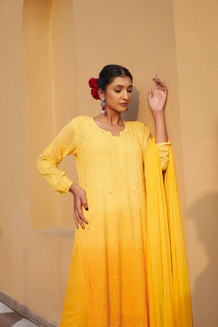 ZERESOUQ-Zuri-Yellow-Georgette-kurta-&-Palazzo-With-Dupatta-&-Inner