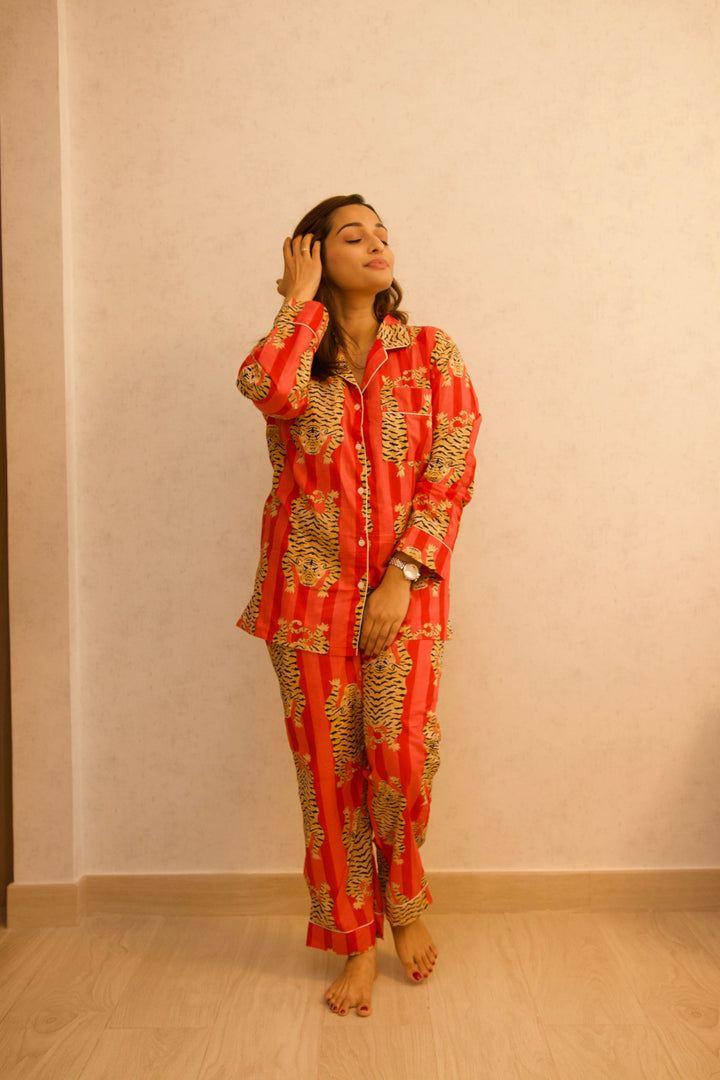 Red-Cotton-Tiger-Print-Bagh-e-Sher-Co-Ord-Sets