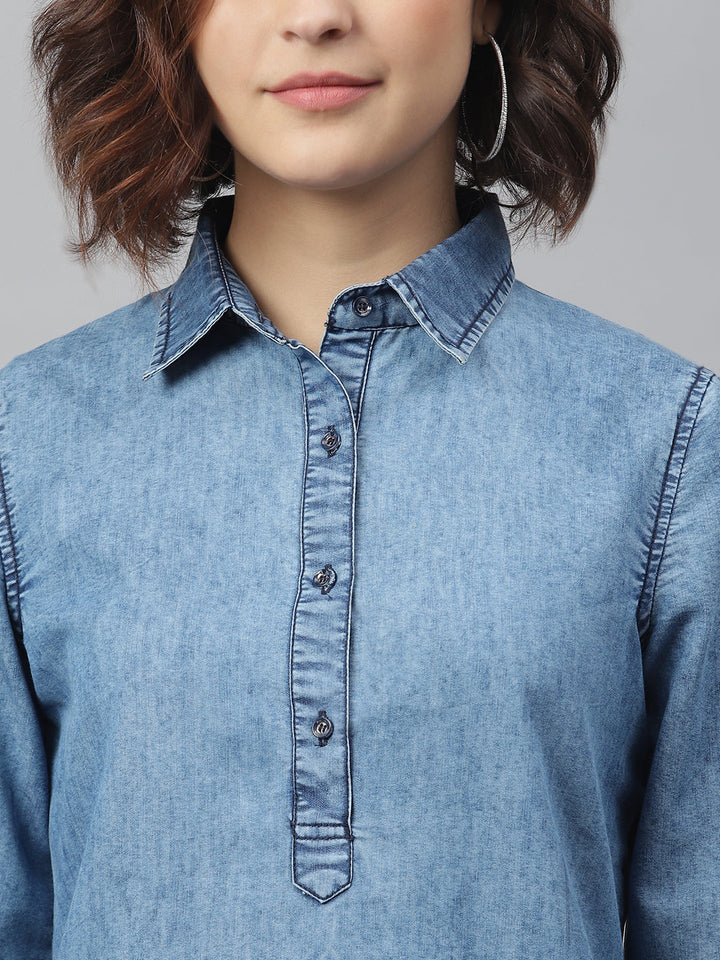 Ice-Blue-Denim-Solid-Shirt-Dress