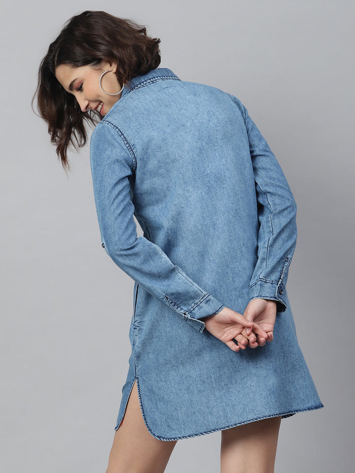 Ice-Blue-Denim-Solid-Shirt-Dress