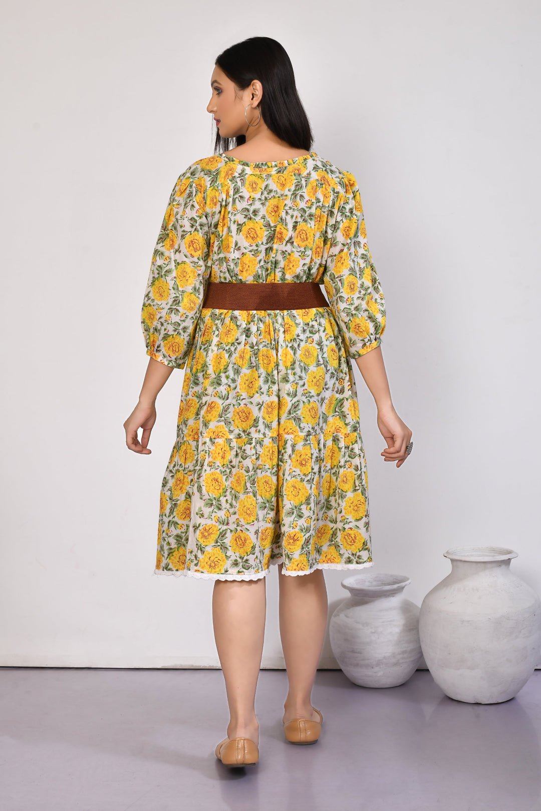 ZERESOUQ-Ishya-Yellow-Cotton-Floral-Tiered-Cotton-Midi-Dress
